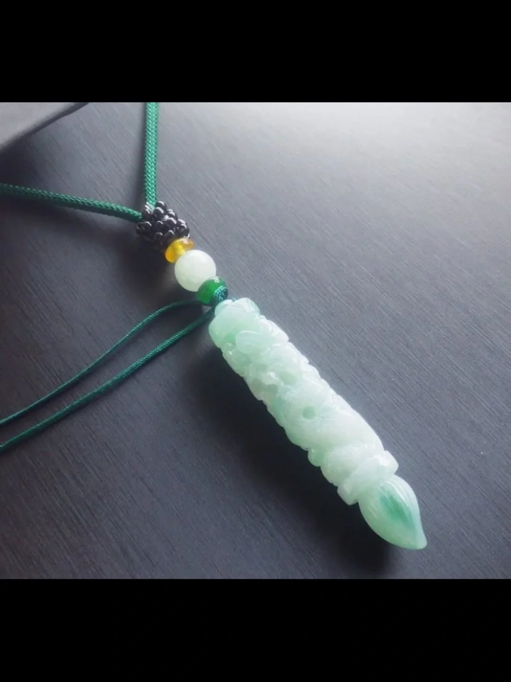 Hand-Carved Light Green Jade jadeite success Dragon pen Pendant certificate